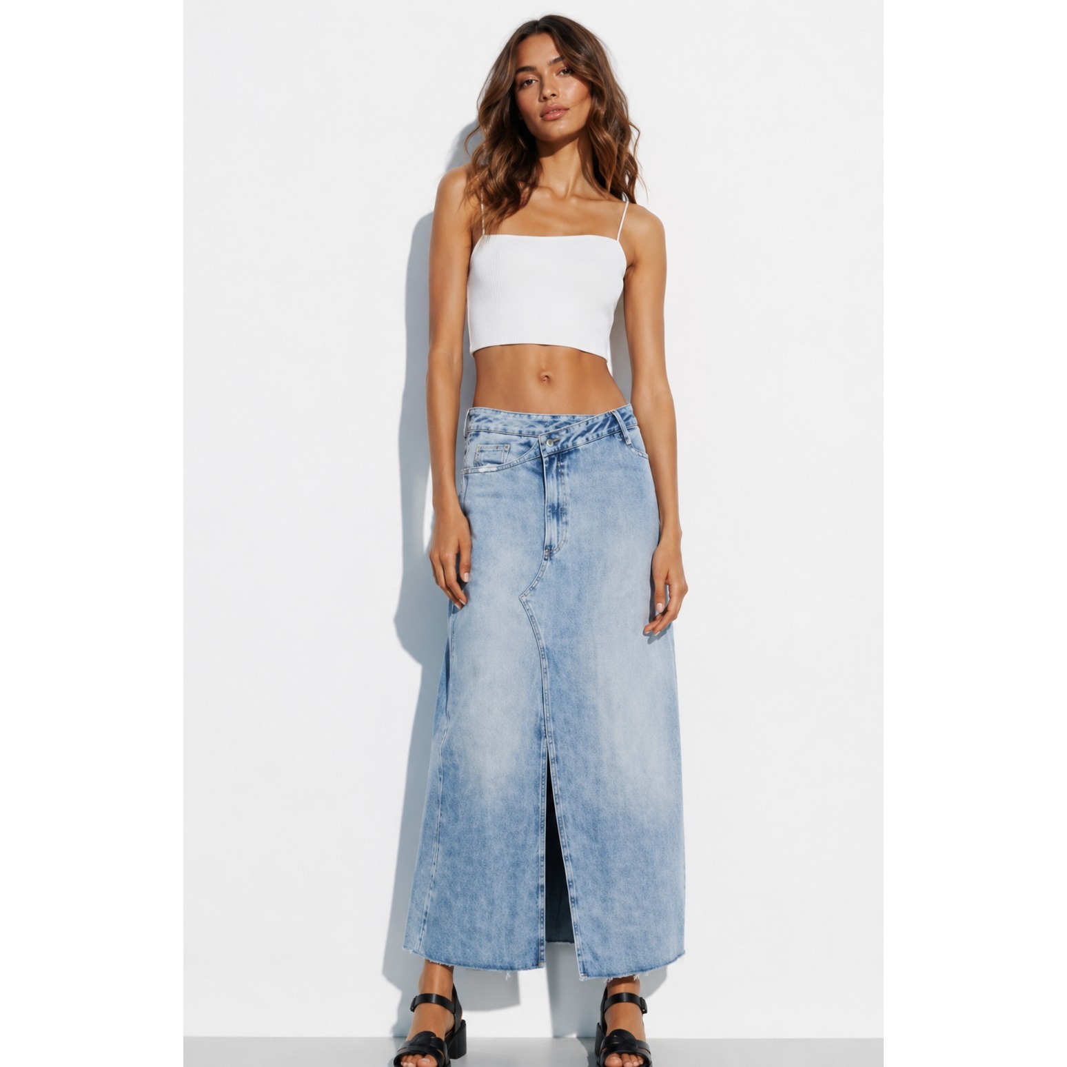 Zara Women's Midi Denim Skirt Light Blue Medium 100% Cotton Hem Ram 3660/254